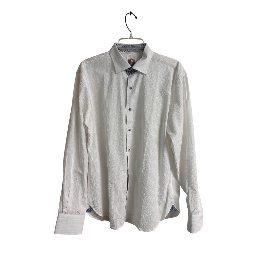 Luchiano Visconti Mens White Textured Cotton Button Down Shirt Large Coastal